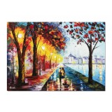 Tablou indragostiti pictat manual, Impreuna pentru totdeauna, pe aleea felinarelor, 70x50cm ulei pe panza