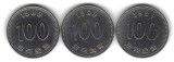 Coreea de Sud , lot 3 - 3 buc x 100 Won 1989 , 1990 , 1991