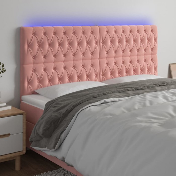vidaXL Tăblie de pat cu LED, roz, 200x7x118/128 cm, catifea 3122831