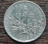 (A830) MONEDA DIN ARGINT FRANTA - 5 FRANCS 1965, SEMANATOAREA, 12 GRAME, AG 835, Europa