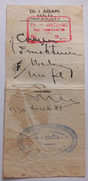 Document medical , Dr Agapi &amp; Dr Ratianu, Iasi, perioada regalitatii