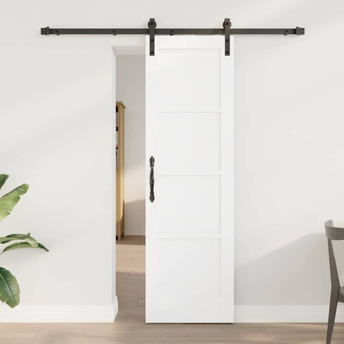 Ușă Glisantă cu Set de Fierărie Albă 61x198.5 cm din Lemn Masiv de Pin