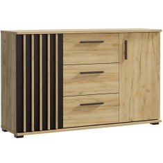 Comoda moderna cu 3 sertare si 2 usi, 140x38x80 cm, finisaj negru craft Household NewTrend