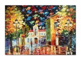 Cumpara ieftin Tablou pictat manual living, dormitor, birou, Plimbare la ceas de seara, stilizat, 70x50cm ulei pe panza in cutit efect 3D, gata de agatat pe perete