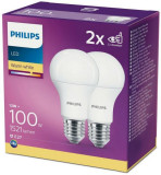 2 Becuri LED Philips A60, EyeComfort, E27, 13W (100W), 1521 lm, lumina calda