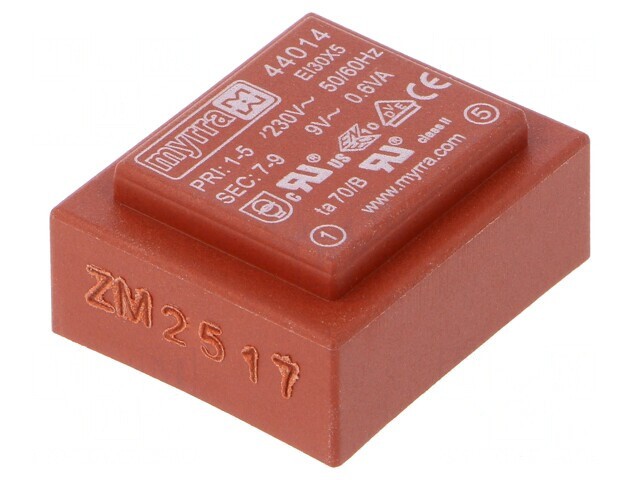 Transformator &icirc;ncapsulat 0,6VA 230V 9V 66mA PCB