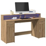 Birou vidaXL cu LED Stejar Artizanal 160x55x91cm, lemn prelucrat, spatiu stocare, ideal gaming/lucru