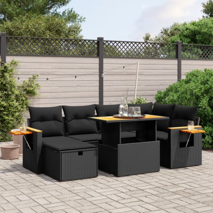 Set canapele de gradina cu perne, 7 piese, negru, poliratan GartenMobel Dekor