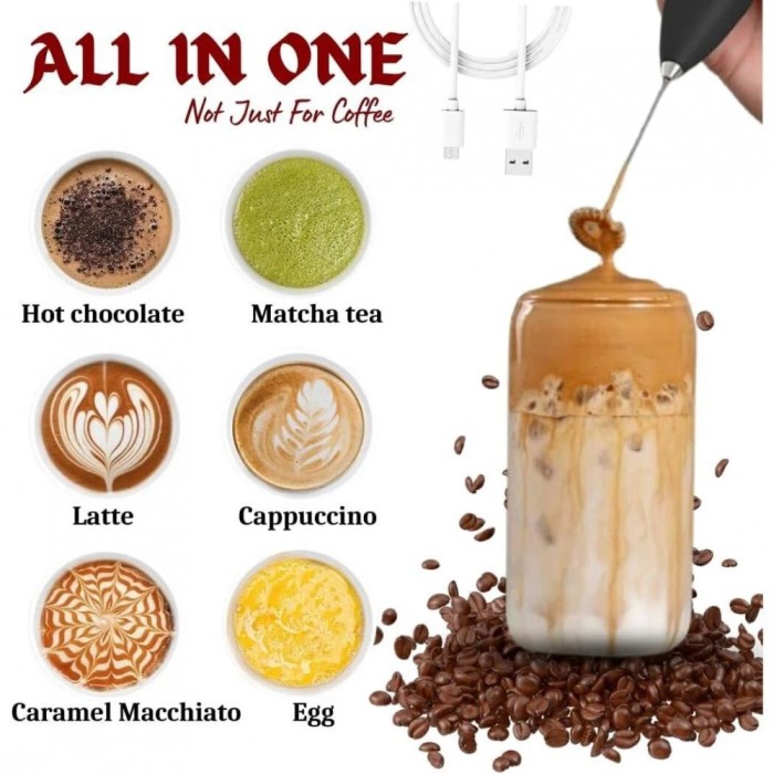 Mixer spuma lapte electric, acumulator reincarcabil USB, cu 2 capete, 3 trepte de viteza, ideal pentru cappuccino, caffe latte, ciocolata calda, Oua