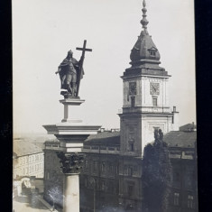 COLUMNA REGELUI SIGISMUND SI TURNUL PALATULUI REGAL - VARSOVIA , FOTOGRAFIE AERIANA , MONOCROMA, PERIOADA INTERBELICA