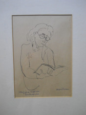 Nuni Dona (1916-2009) &amp;quot;Portretul Stefaniei Velisar Teodoreanu&amp;quot;,tus/hartie foto
