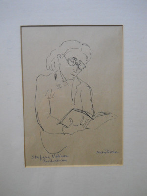 Nuni Dona (1916-2009) &amp;quot;Portretul Stefaniei Velisar Teodoreanu&amp;quot;,tus/hartie foto