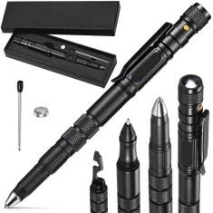 Pix tactic multifunctional, aliaj de aluminiu, negru, 2 capete de surubelnita, cap de pix, cap de ecran tactil, lanterna, cap de spart sticla, i