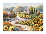 Tablou peisaj cu floarea soarelui pictat manual, Colt de rai, 70x50cm ulei pe panza in cutit efect 3D