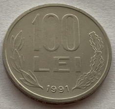 100 Lei 1991, Romania a UNC, varianta &amp;quot;99&amp;quot; cu codita rotunjita, RARA! (1) foto