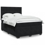 VidaXL Pat box spring cu saltea, negru, 140x200 cm, catifea