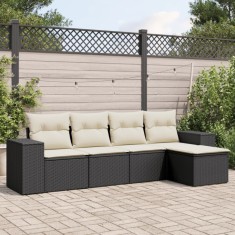 Set mobilier de grădină cu perne, 5 piese, negru, poliratan foto