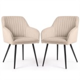 Set 2 scaune dining Florence bej, tapitate cu velur si picioare metalice