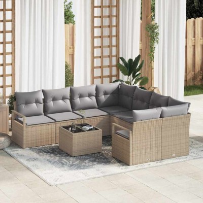 vidaXL Set de canapele pentru grădină 9 pcs Bej și gri 55 x 55 x 37 cm 3346320 foto