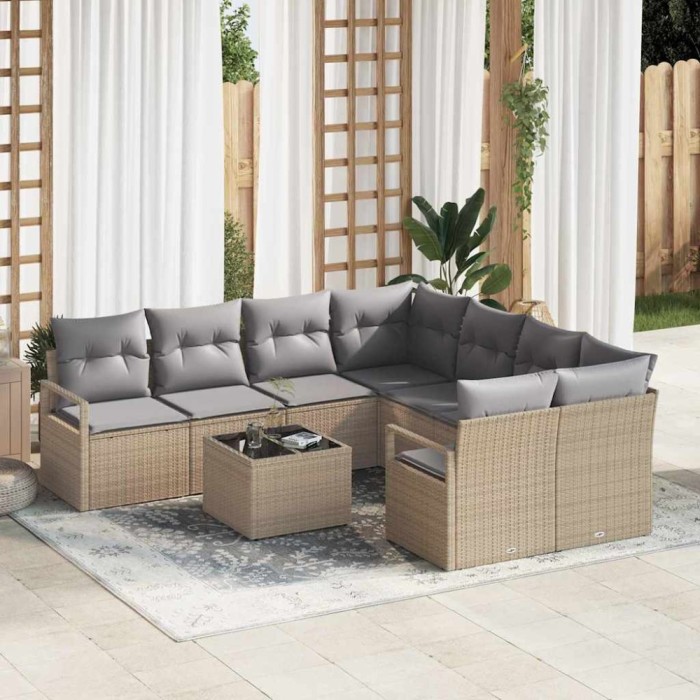 vidaXL Set de canapele pentru grădină 9 pcs Bej și gri 55 x 55 x 37 cm 3346320