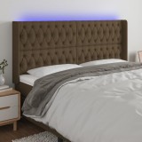 Cumpara ieftin Tăblie de pat cu LED, maro &icirc;nchis, 183x16x118/128 cm, textil