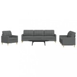 vidaXL Set de canapele, 3 piese, gri &icirc;nchis, textil