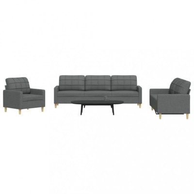 vidaXL Set de canapele, 3 piese, gri &amp;icirc;nchis, textil foto
