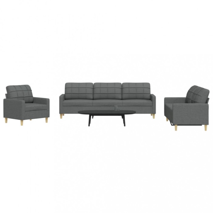 vidaXL Set de canapele, 3 piese, gri &icirc;nchis, textil