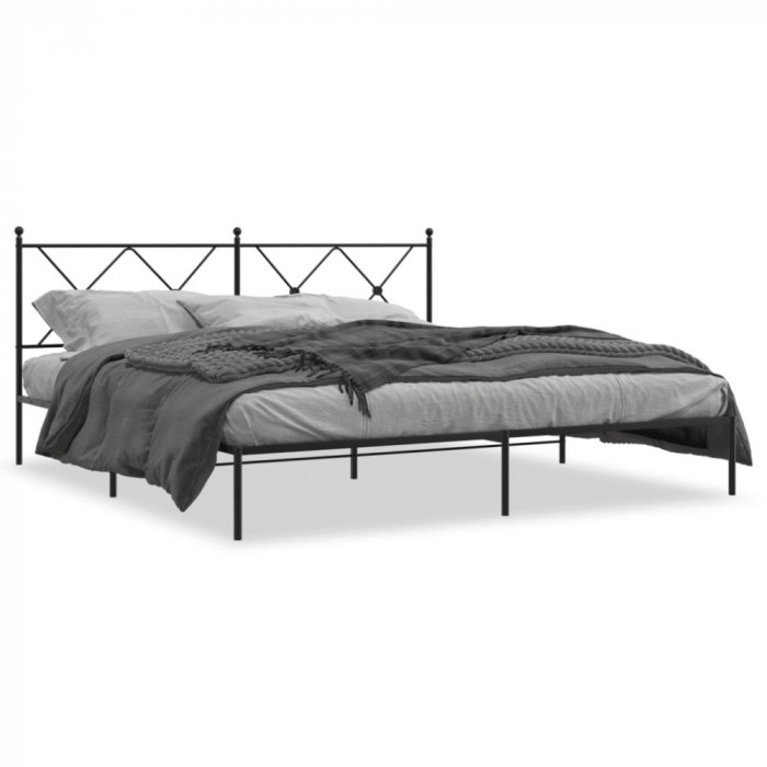 Cadru de pat metalic cu tablie, negru, 180x200 cm GartenMobel Dekor