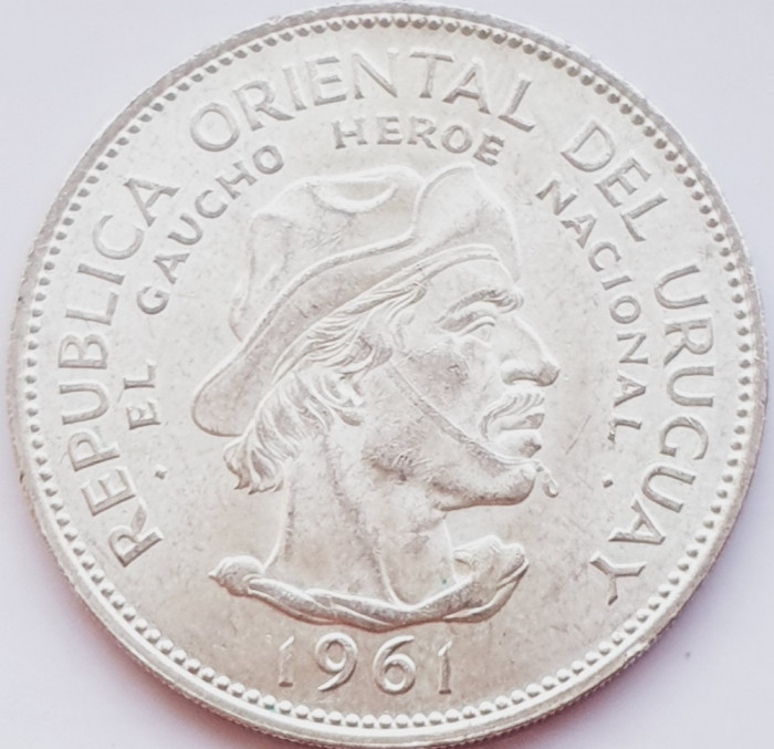 263 Uruguay 10 Pesos 1961 Revolution Against Spain km 43 argint