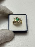 INEL AUR 18K + 18 Diamante = 0.75CT + 1 Smarald = 1CT - Vintage - 7.85g.