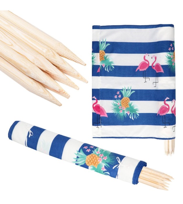Paravan de plaja model flamingo - ananas, 6 metri, alb-albastru