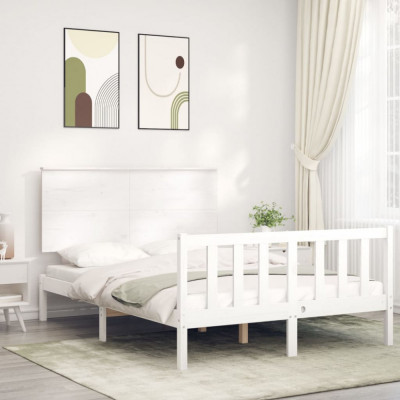 Cadru de pat cu tablie, alb, 120x200 cm, lemn masiv GartenMobel Dekor foto