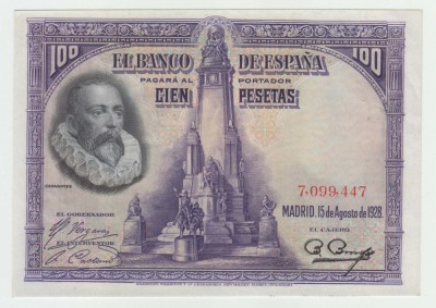 SPANIA - 100 PESETAS 1928 UNC , BEX1.48 foto
