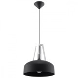 Lampă Suspendată Casca Alb Negru Oțel/Lemn 1 Bec Dom Modern De Interior