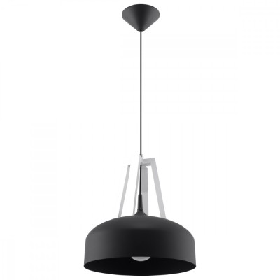 Lampă Suspendată Casca Alb Negru Oțel/Lemn 1 Bec Dom Modern De Interior foto