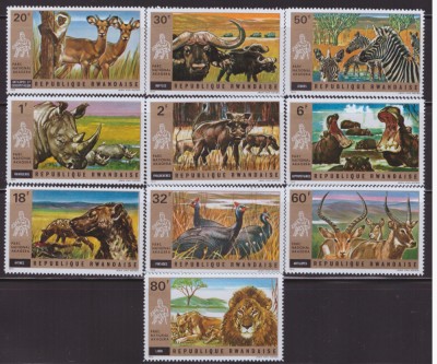 53-RUANDA 1972-FAUNA AFRICANA-Animale-AKAGARA NATIONAL PARK Serie completa MNH foto