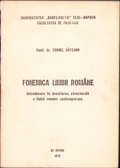 HST C2085 Fonemica limbii rom&acirc;ne 1978 Cornel Săteanu