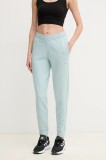 Puma pantaloni de trening din bumbac femei, culoarea turcoaz, neted, 685019