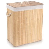 Cos De Rufe, Vilde, 50x30.5x60.5 cm, 90L, Pliabil, Bambus, Doua Compartimente, Capac Detasabil, Bej