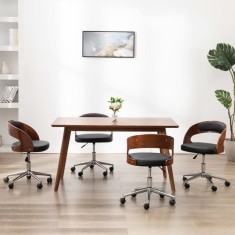 vidaXL Scaune bucătărie 4 buc, negru, lemn curbat &amp; piele ecologică 3054909