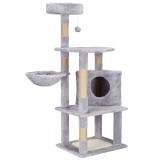 Ansamblu de joaca pentru pisici, cu loc pentru zgariat, ascuns, culcus, minge, 124cm, gri Household NewTrend