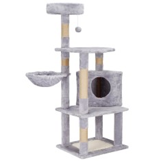 Ansamblu de joaca pentru pisici, cu loc pentru zgariat, ascuns, culcus, minge, 124cm, gri Household NewTrend