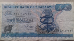 BANCNOTA 2 DOLLARS 1983-ZIMBABWE foto