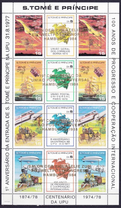 DB1 Sao Tome 1983 UPU Supratipar Congres Filatelic Hamburg Transporturi MS MNH