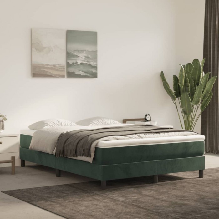 vidaXL Saltea de pat cu arcuri, verde &icirc;nchis, 140x220x20 cm, catifea