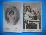 HOPCT 1800 COPII--ROMANTICA-FRANTA-LOT 2 CARTI POSTALE VECHI-CIRCULATE