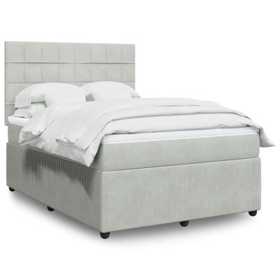 vidaXL Pat box spring cu saltea, gri deschis, 140x190 cm, catifea 3292334 foto