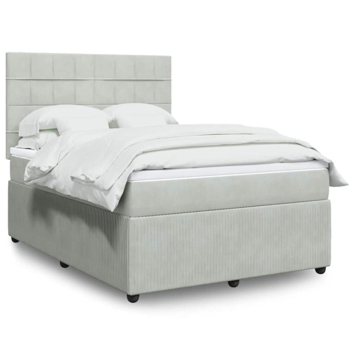 vidaXL Pat box spring cu saltea, gri deschis, 140x190 cm, catifea 3292334
