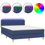 Cumpara ieftin Pat cu arcuri, saltea si LED, albastru, 140x200 cm, textil